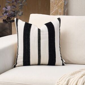 Boho Striped Black and Cream Accent Pillow Cover